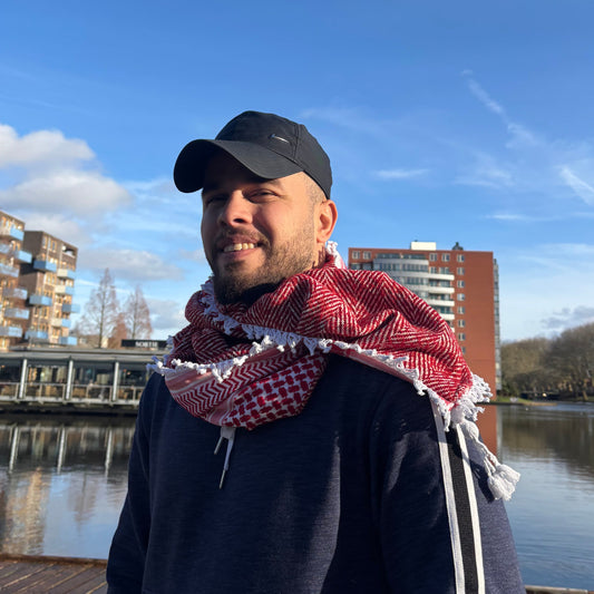 Crimson Heirloom: Handmade Red Wool Keffiyeh