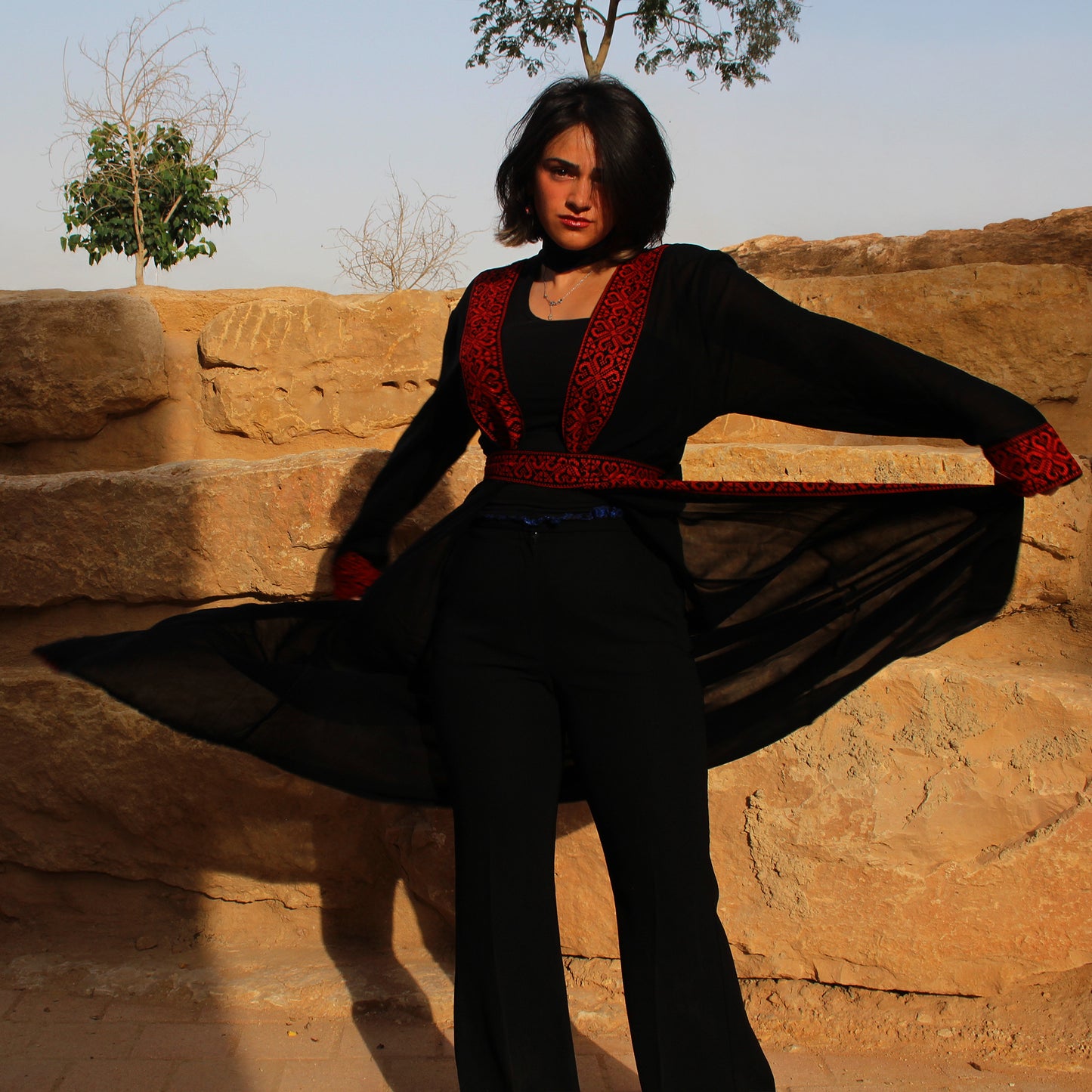 Black Tatreez-Lined Coverup