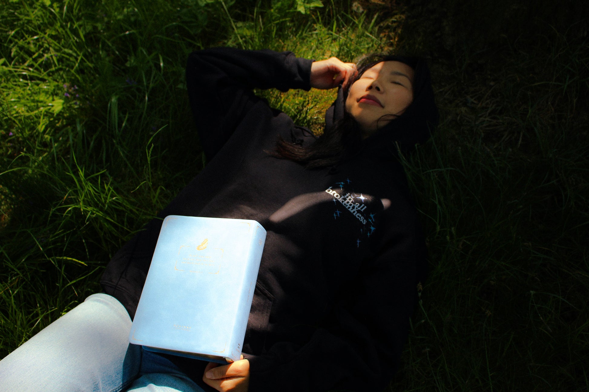 in all my brokenness i am chosen cross black and white hoodie with Bible verse print, Zazu Store Faith Collection 4 editorial print 4