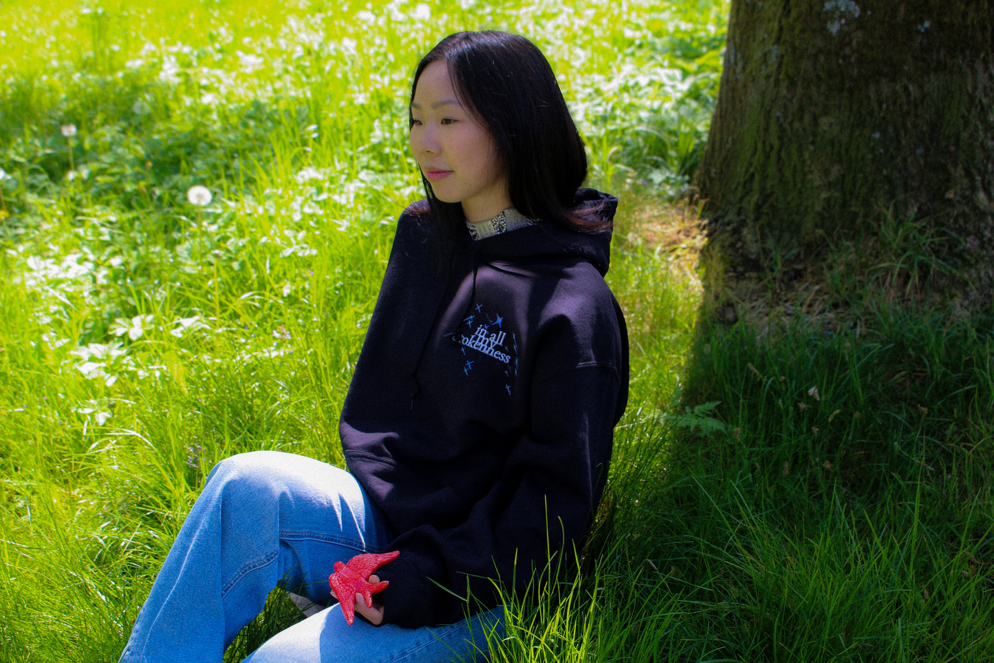 in all my brokenness i am chosen cross black and white hoodie with Bible verse print, Zazu Store Faith Collection 4 editorial print