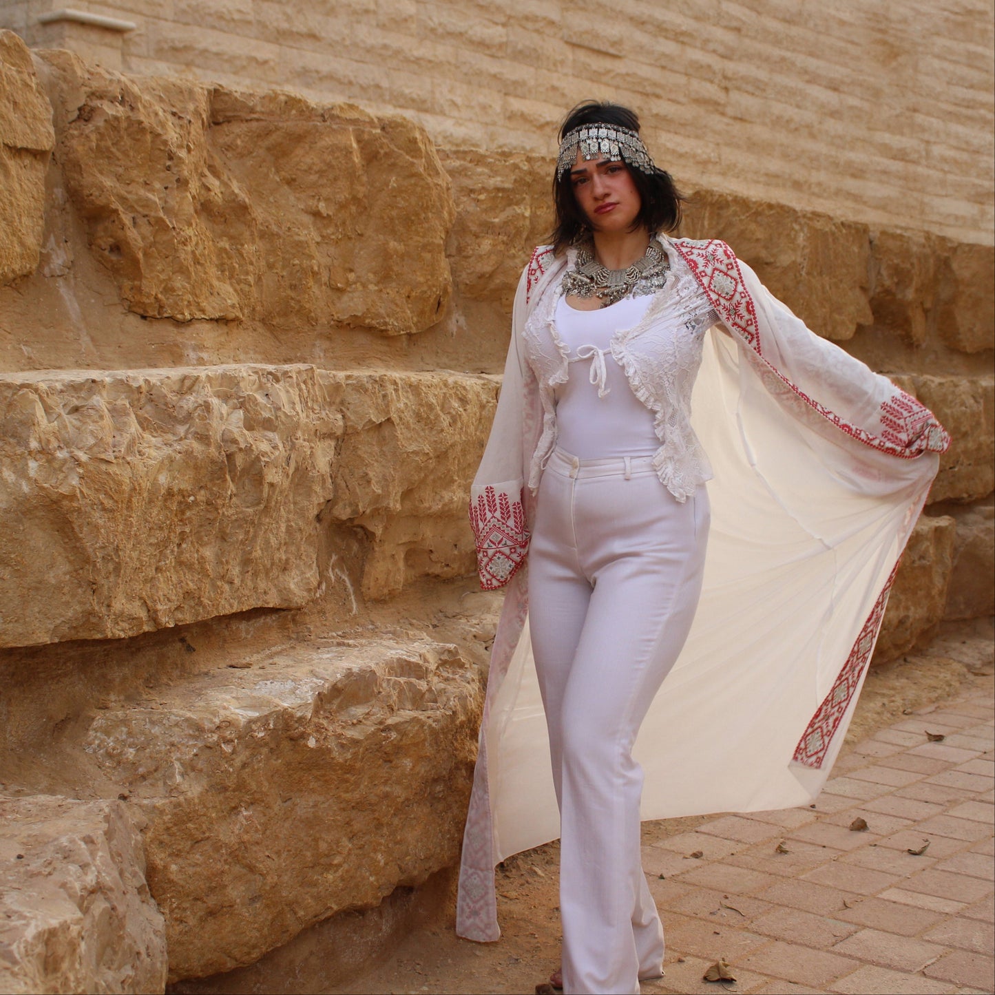 White Tatreez-Lined Coverup