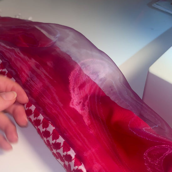 beautiful red keffiyeh with iridescent tones and midnight electric organza